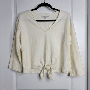 Madewell Texture & Thread Textured Tie Front Top Cream Ivory 3/4 Sleeve V Neck S